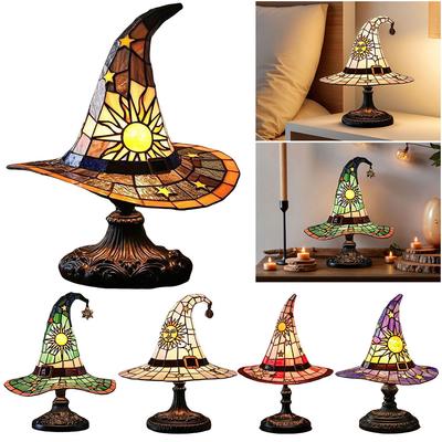 Buntglas Hexenhut Lampe LED Harz Hexenhut Licht Ornament USB-betrieben Nachttischlampe für Wohnzimmer Zuhause Schlafzimmer Dekoration