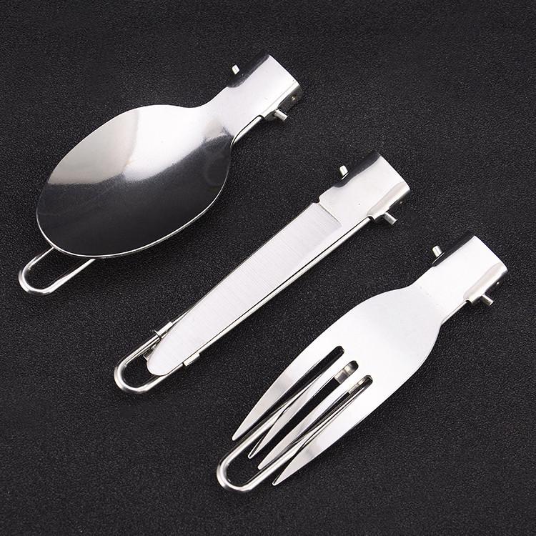 Portable Stainless Steel Folding Cutlery Set - 3-Piece Travel & Camping Utensils