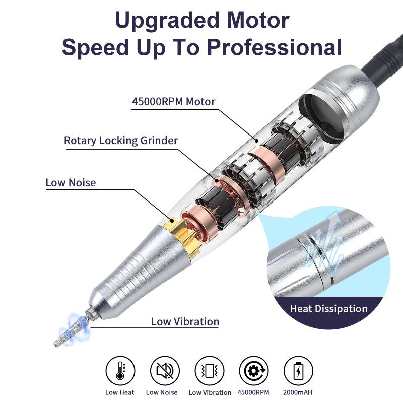 New Professional Nail Removal V6 Polishing Machine 45000 RPM Power Storage Portable Electric Nail Polisher