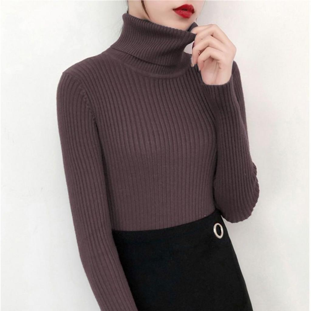 Svetr s vysokým límcem pro ženy, Slim fit a zeštíhlující top na podzim a zimu, Černé pletené základní triko se stylovým vzhledem