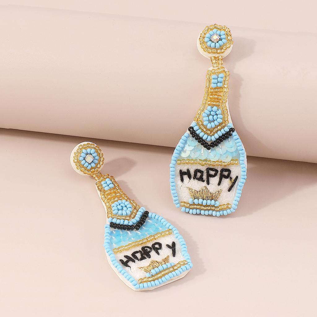 Fun and Quirky Whiskey Bottle Earrings, Happy Crown Shiny Ear Drops for Women