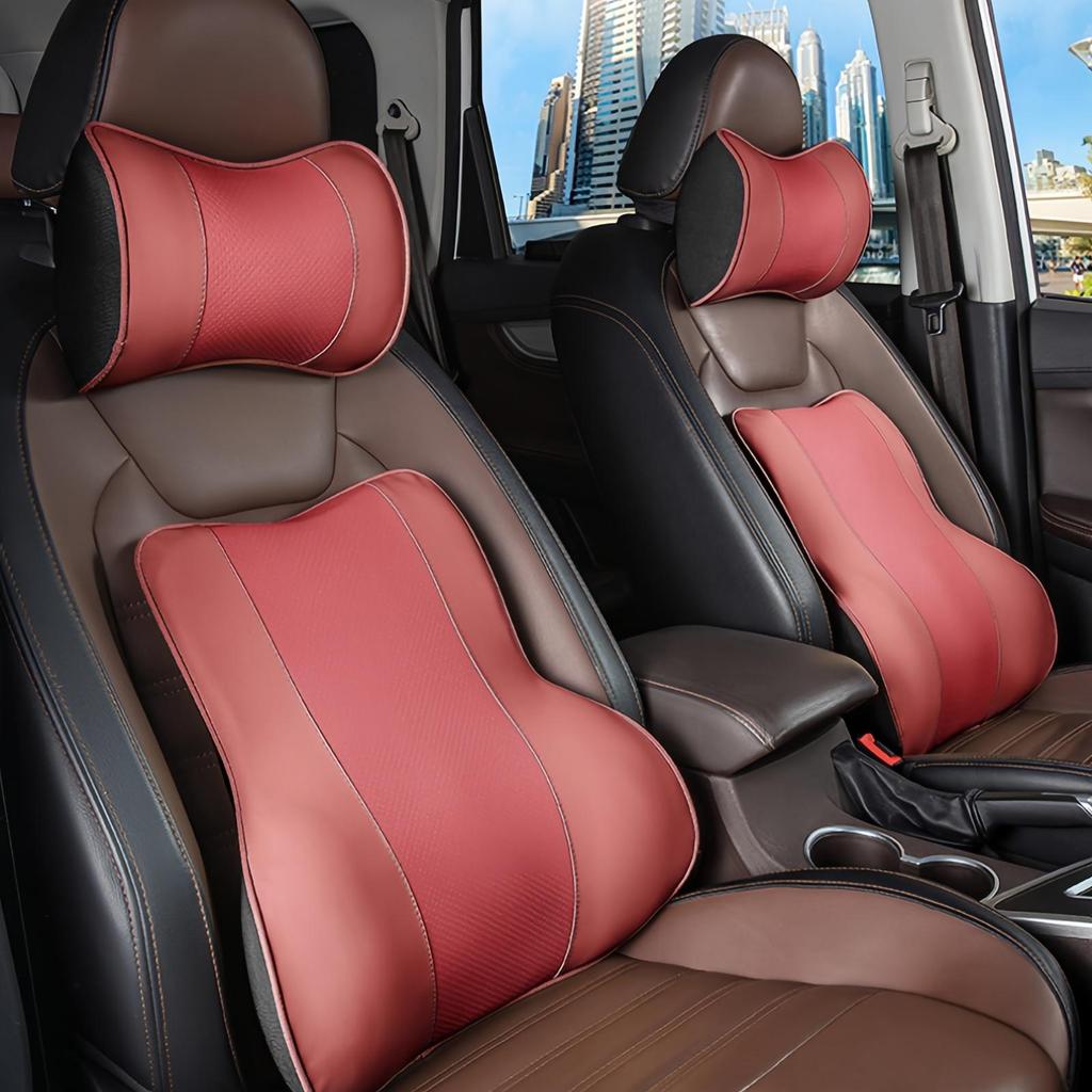 Leather Car Headrest Neck Protector Pillow Bolster Car Pillow Car Pillow Car Interior Supplies Memory Foam Lumbar Pillow