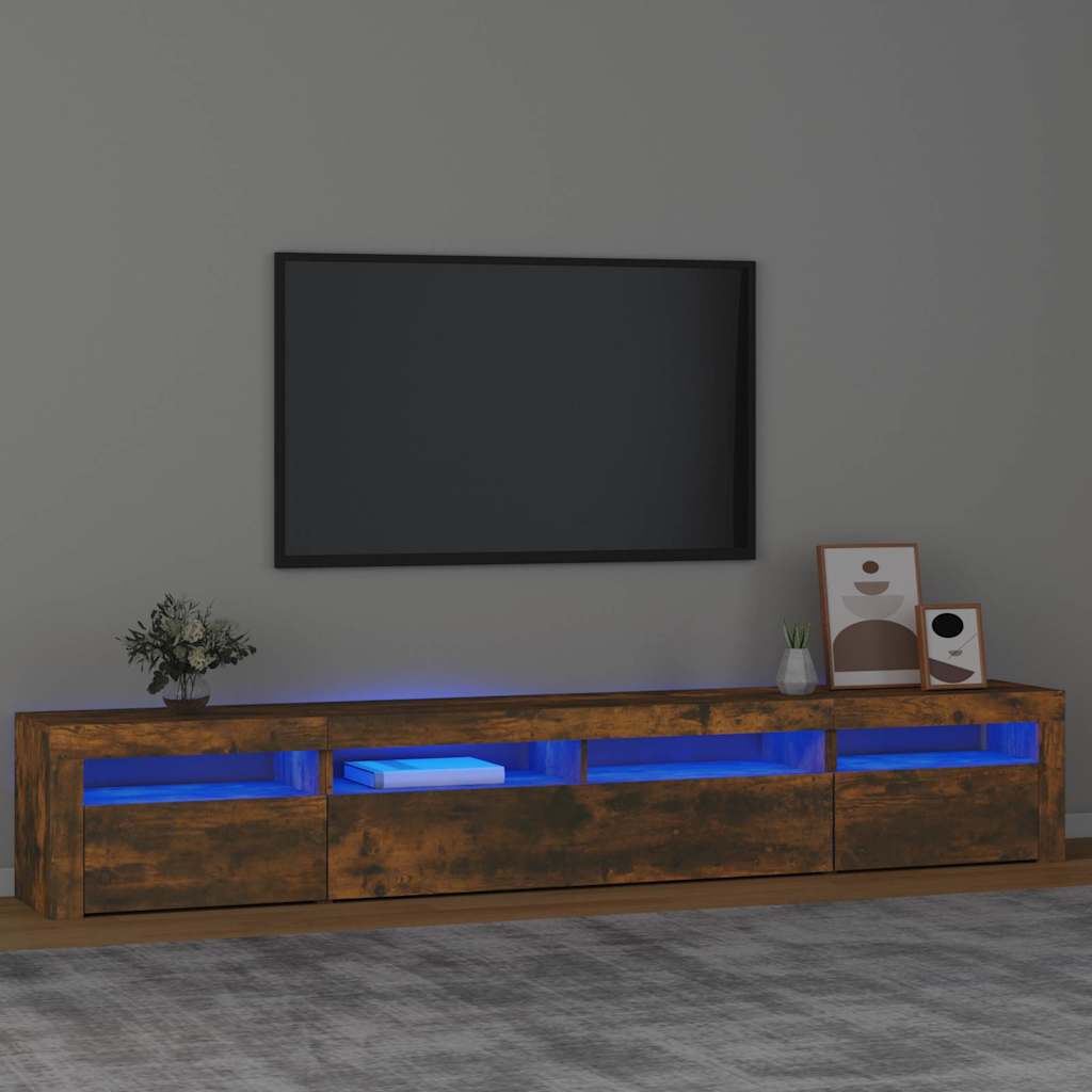 TV Cabinet with LED Lights Smoked Oak Finish 240 X 35 X 40 Cm