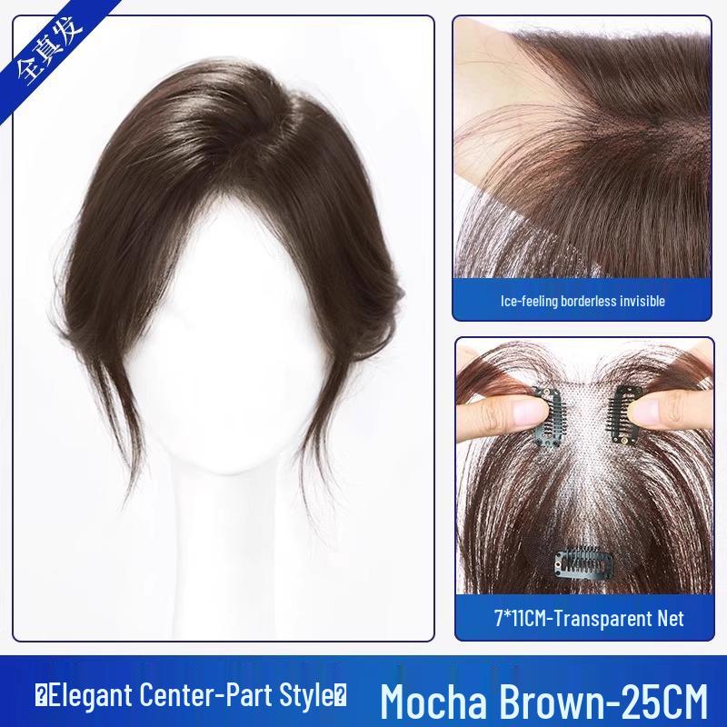 Fluffy Real Hair Bangs Wig for Women: Covers Gray Hair, Lightweight with Seamless Sideburns for Added Volume