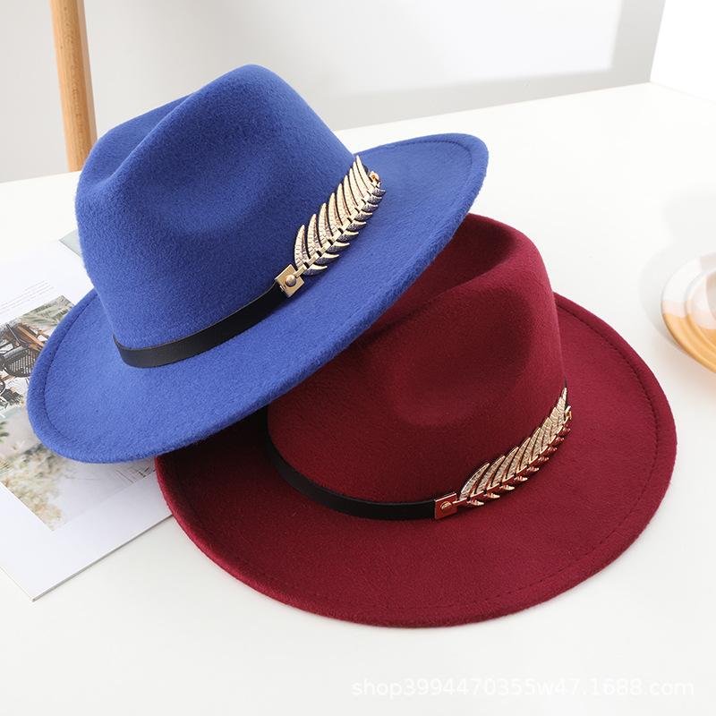 Autumn and winter new woolen top hat men's jazz hat retro black woolen jazz hat flat-brimmed big eaves hat