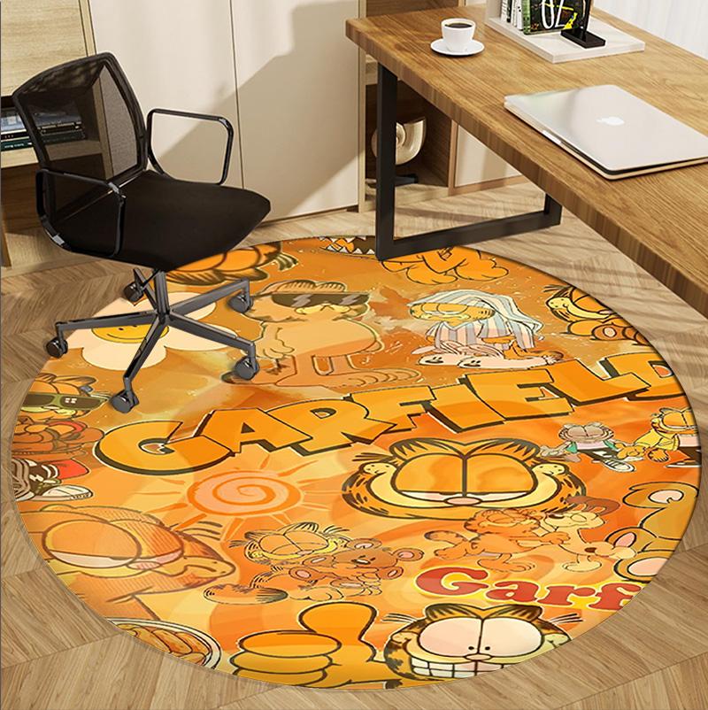 Garfield Desenli Yuvarlak Halı, İç/Dış Mekan Paspası, Piknik, Oyun Odası, Yatak Odası, Ofis, Oturma Odası, Ev Dekorasyonu Halısı, Doğum Günü Hediyesi