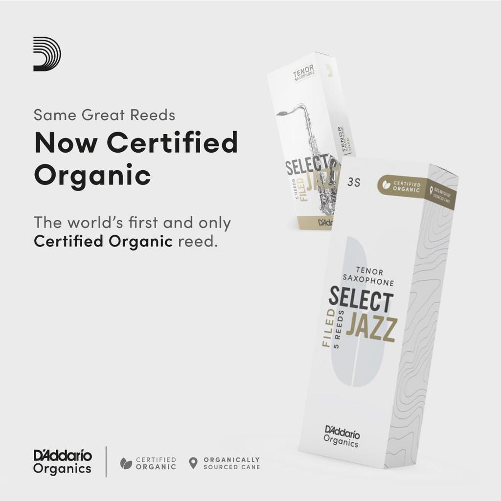 WoodWinds Tenor Saxophone USDA Organic SELECT JAZZ FILED ORSF05TSX3S 5 Reeds per Pack D'Addario D'Addario Reeds, Certified, [Hardness 3S],