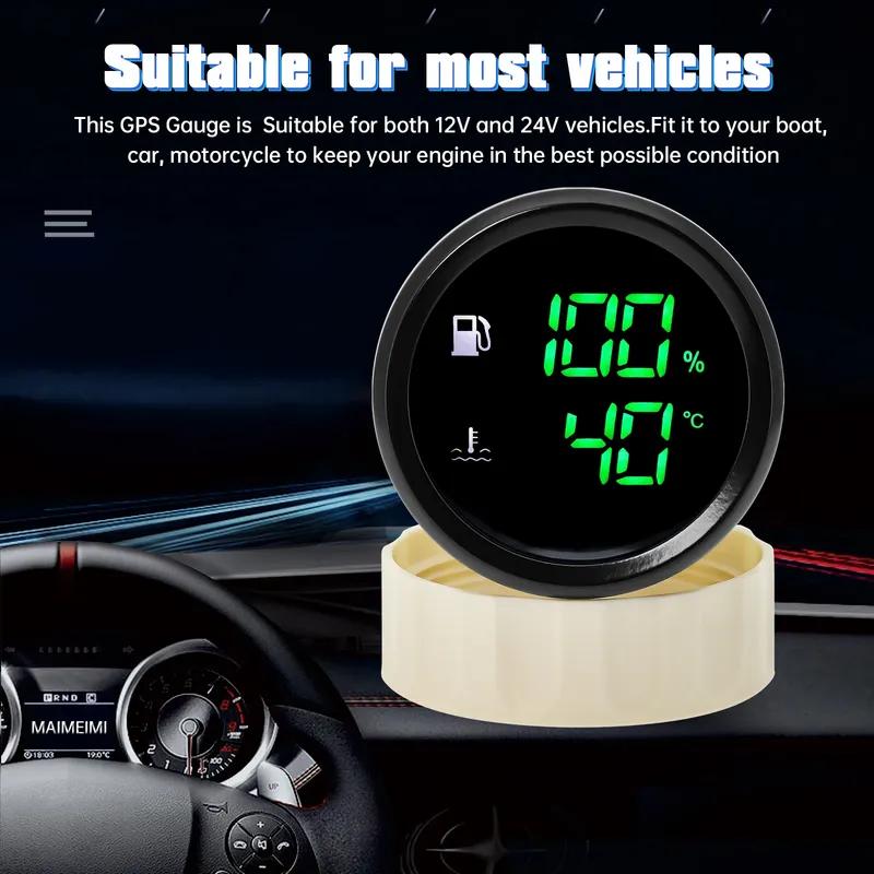 0-190Ohm Fuel Level Gauge+Water Temperature Meter with Alarm Digital 52MM Dual Gauge Oil Tank Float Sensor 100~600MM Car Custom