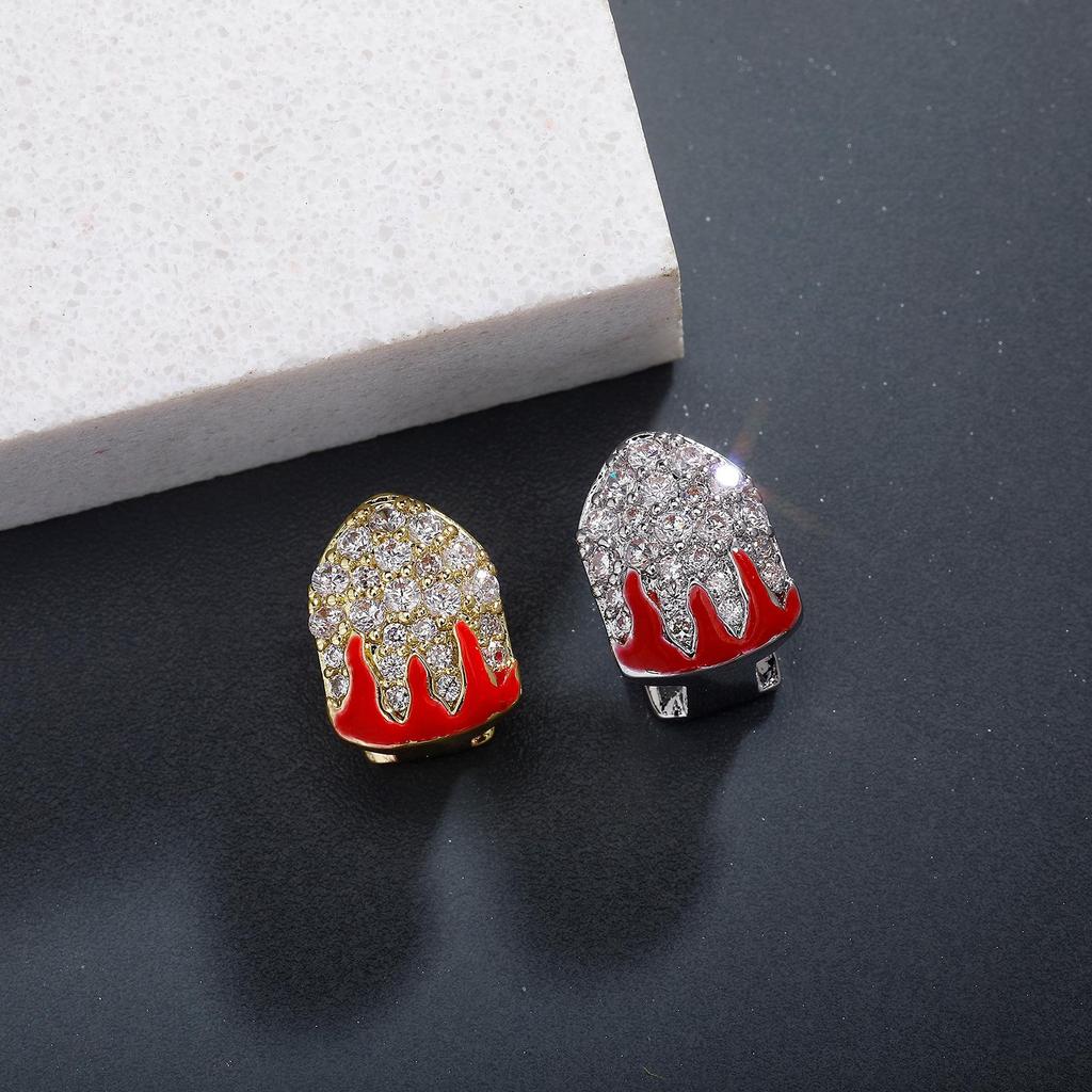 Red Drip Oil Flame Zircon Grillz - Eight Teeth Hip-Hop Jewelry for Halloween