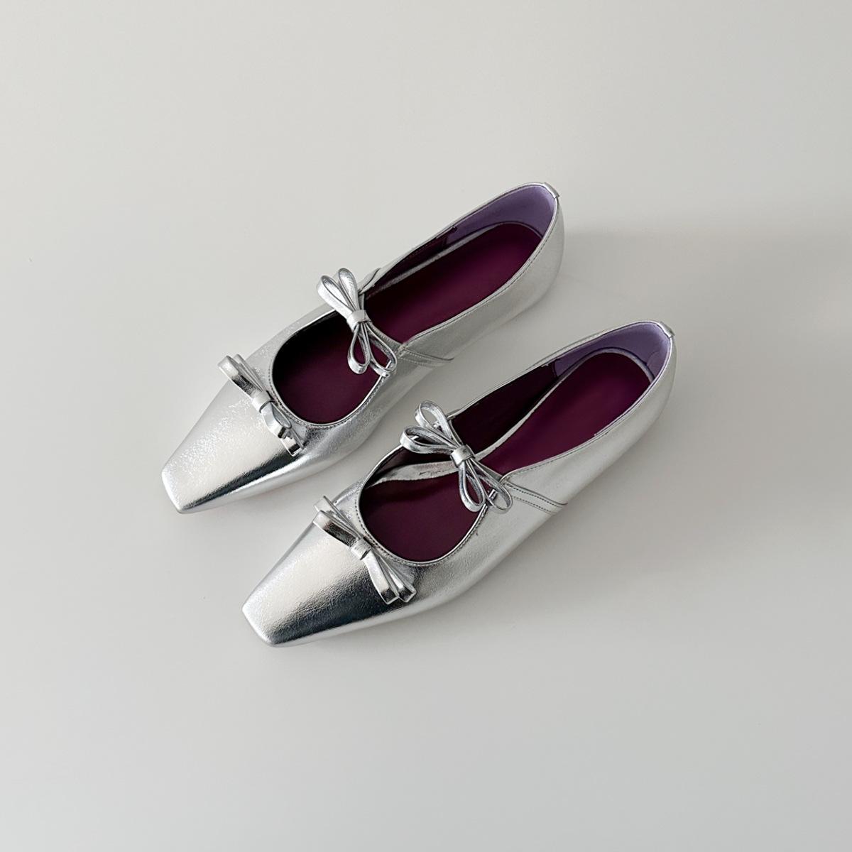 

Модные королевские серебристые балетки с изысканными украшениями в виде бантов - Роскошные, задающие тренд и очень востребованные 35 серебряный