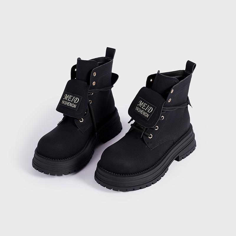 

Fashion 2025 Autumn Winter Lace-up Platform Leather Women Motorcycle Boots Goth Fashion Chunky Wedges Ankle Boots Shoes Botas Mujer 35