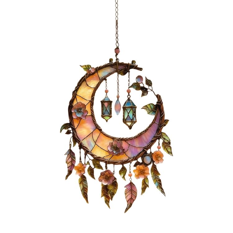 

Crescents Moon Suncatchers with Florals Acrylic Stained Glass Effect Window Hanging Garden Decors Valentines Day Gift 1