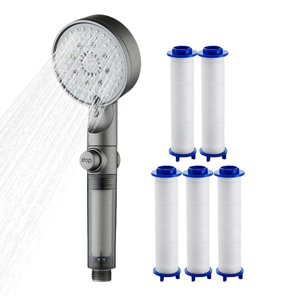 Shower Head with 5 Filters High Pressure 5-Mode Filtered Shower Head Adjustable Sprayer Built-in Power Wash for Hard Water
