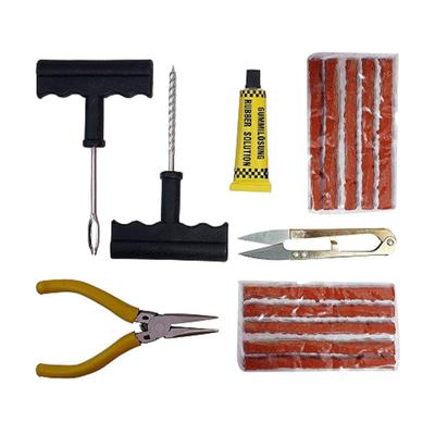 Complete Tubeless Tyre Puncture Repair Kit (Nose Pliers + Cutter + Rubber Cement + Extra Strips)