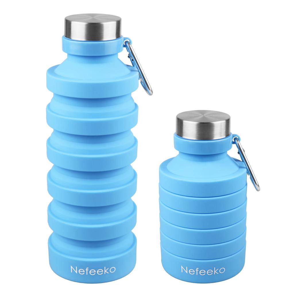 Nefeeko Collapsible Water Reusable Silicone Foldable Water Bottle for Portable Sports Water Bottle with Carabiner Bottle, BPA-Free Travel, Gym,