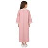 Girls Embroidered Lace Muslim Robe Abaya Round Neck Long Sleeve Back Invisible Zipper Loose Dress