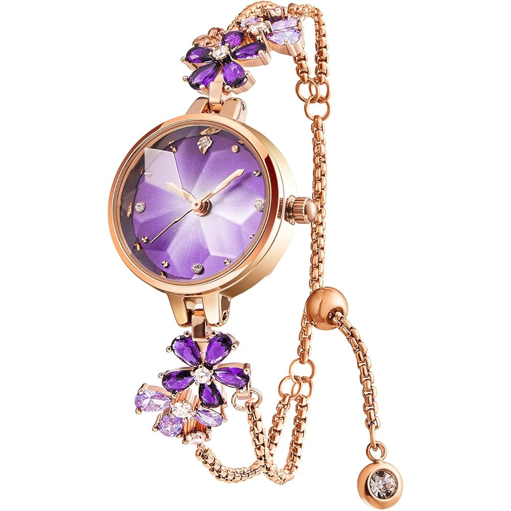 Time100 Women s Quartz Bracelet Watch Purple with Crystal Band, Waterproof, Multifaceted Glass, Gift Box
