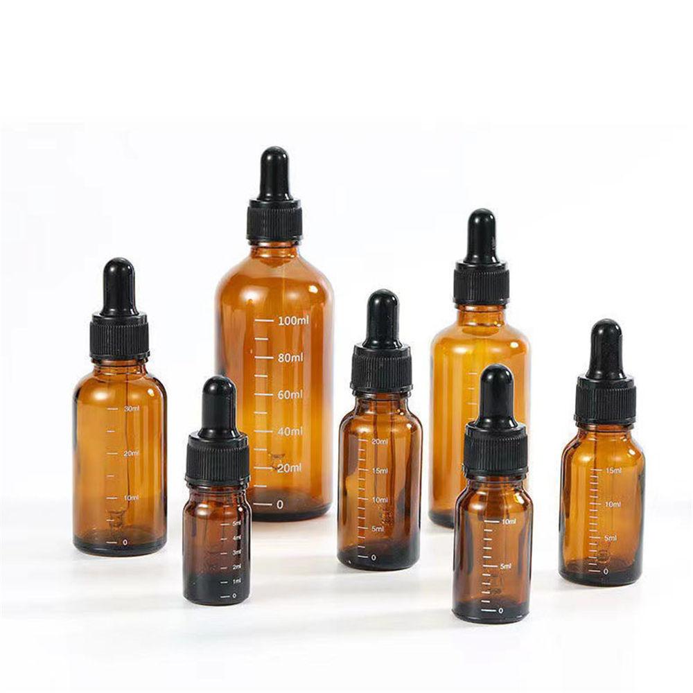 5pcs 5-100ml Graduated Dropper Bottle With Silicone Head Essential Oil Empty Dispenser High-Grade Light-Proof Glass Medicine Bottle