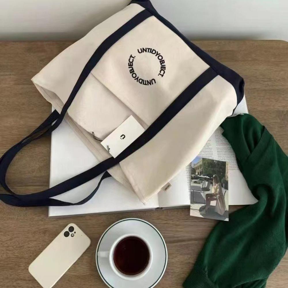 Canvas Tote Bag Women's Single Shoulder Bag Commuter Bag Soft Handle Zipper Closure Casual Scene Korean Sle Large Capaci