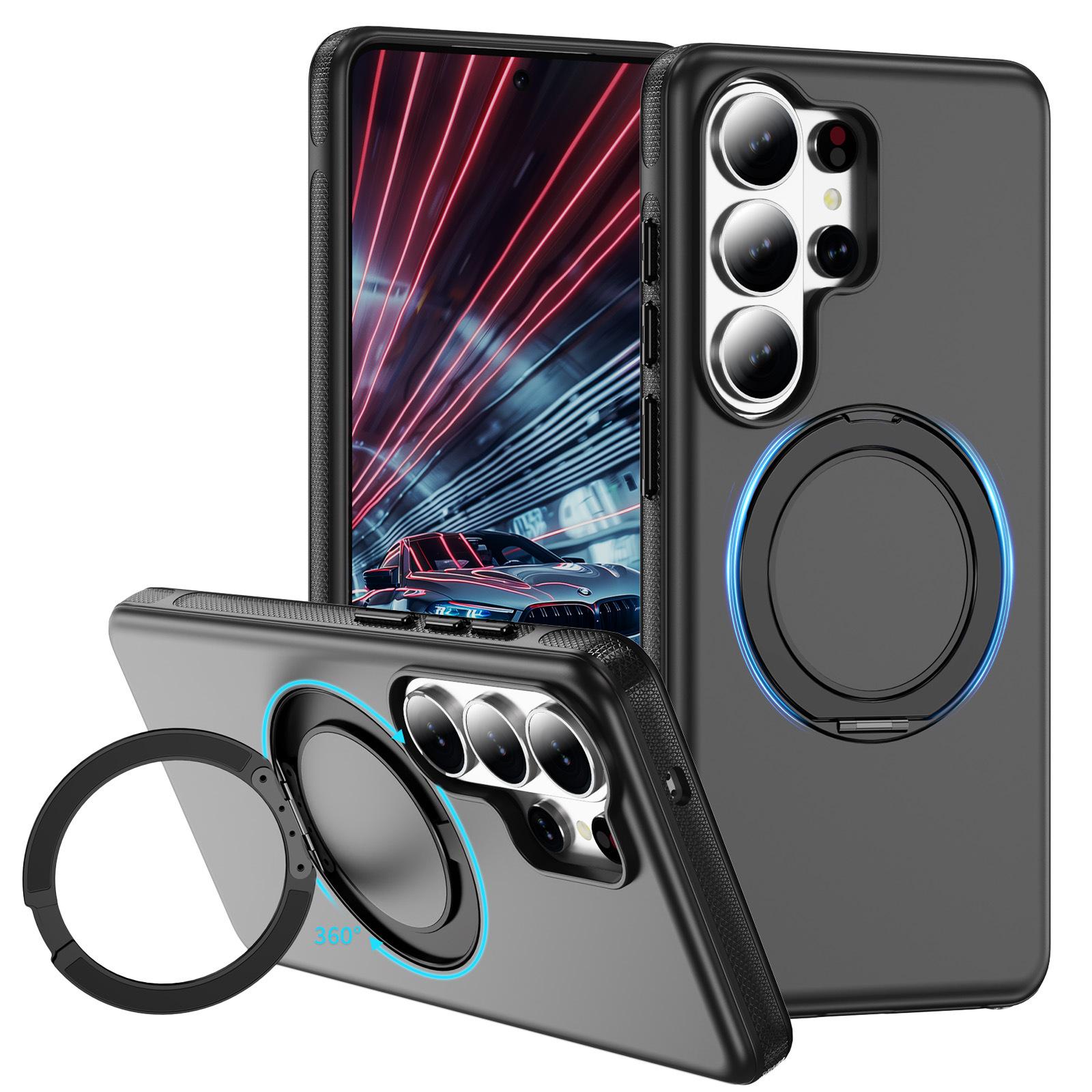 case for Samsung S26 plus ultra 360 degree rotating gear magnetic bracket phone case Skin feel anti fall Wireless Charging plain Galaxy S26