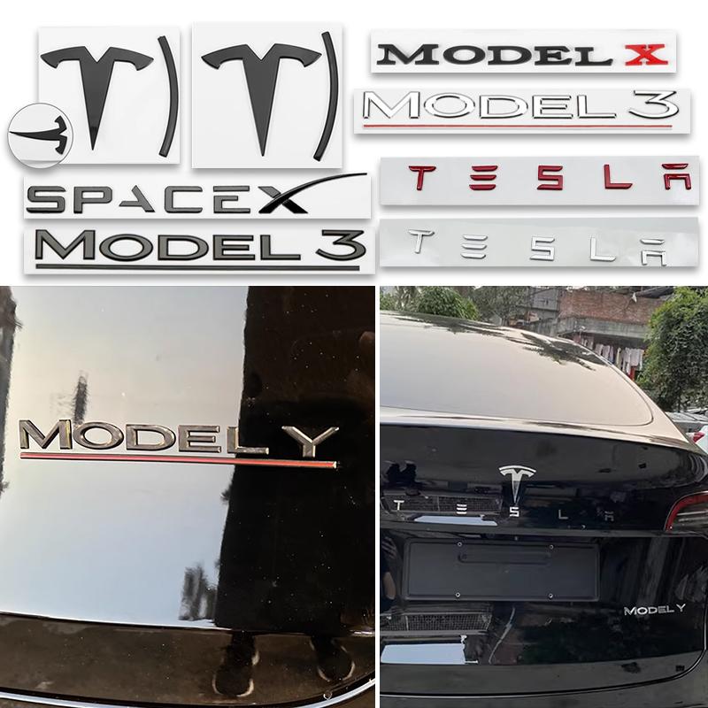 Emblemă cu Litere Subliniate DUAL MOTOR pentru Tesla Model Y 3 X S Stilizare Mașină Autocolant Insignă Portbagaj High Performance Crom Negru Roșu