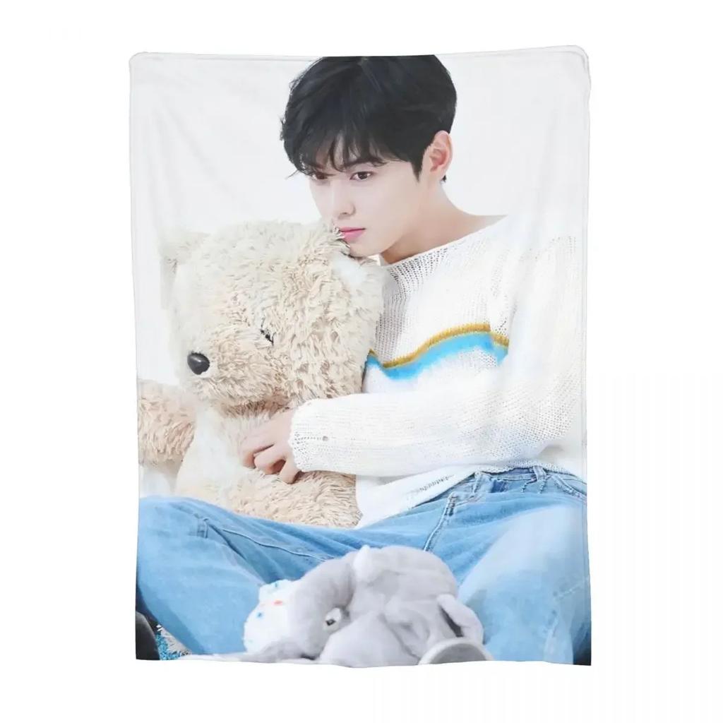 Cha Eun Woo Flannel Print Throw Blanket UltraSoft Kpop Astro Inspired Bedspread for Sofa Car or Home Decor