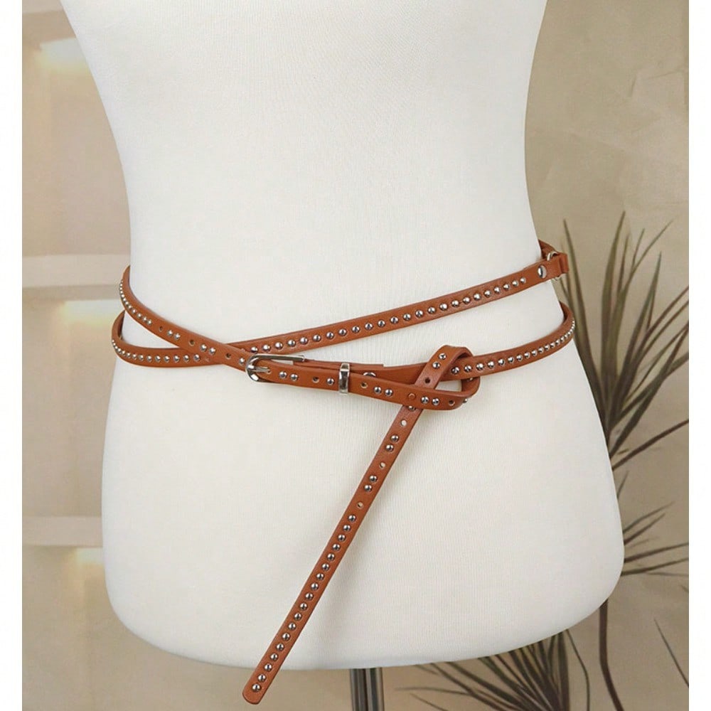 Hottie Punk Américaine, Ceinture Noire Rivetée Sous-culture Millennial Y2k Ceinture Double Fine Sombre chameau