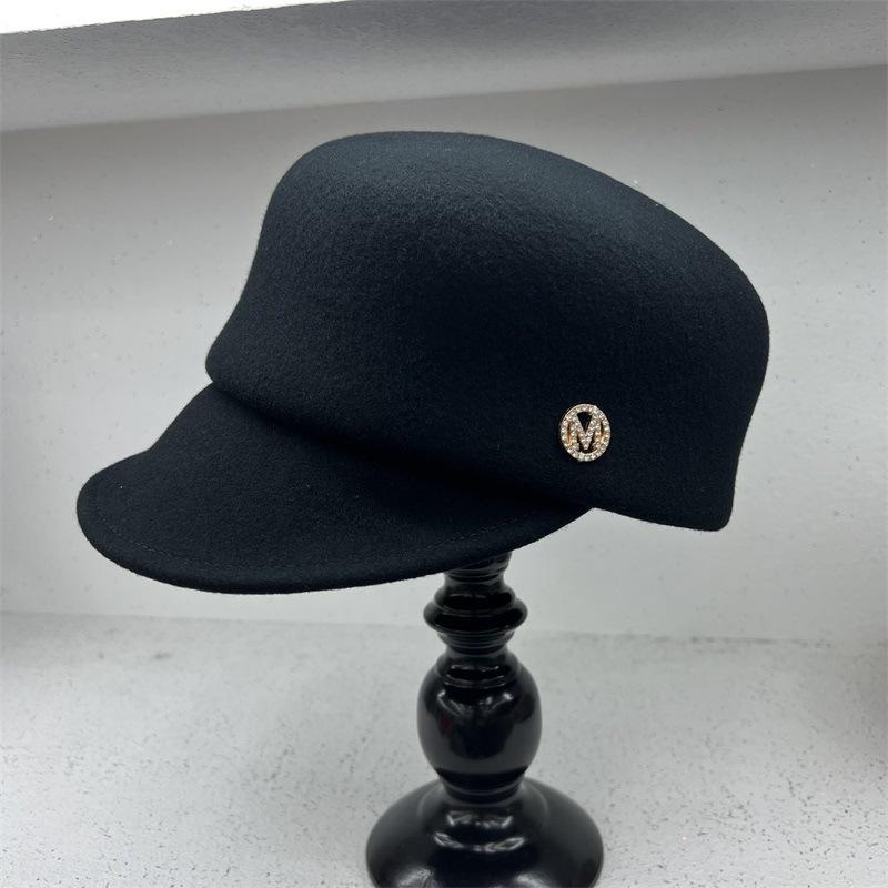 Temperament Full~ Wool Felt Shape Equestrian Hat Women's Autumn and Winter Retro Literary Celebrity Style Fashion Newsboy Hat