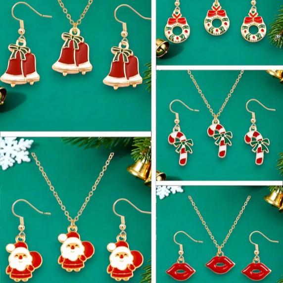 Flower Necklace and Earring Set , Sweet Christmas Jewelry , Alloy Chain 41 - 50 Cm , Trendy Cute Holiday Gift