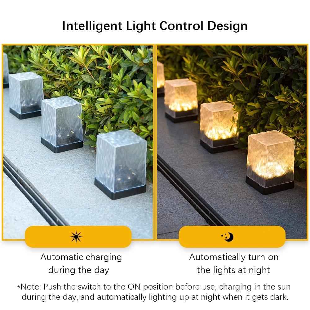 Solar Powered Cube Outdoor Lights, Multicolor Intelligent Light Controlled Sensor Lights, Suitable for Gardens, Paths and Patios