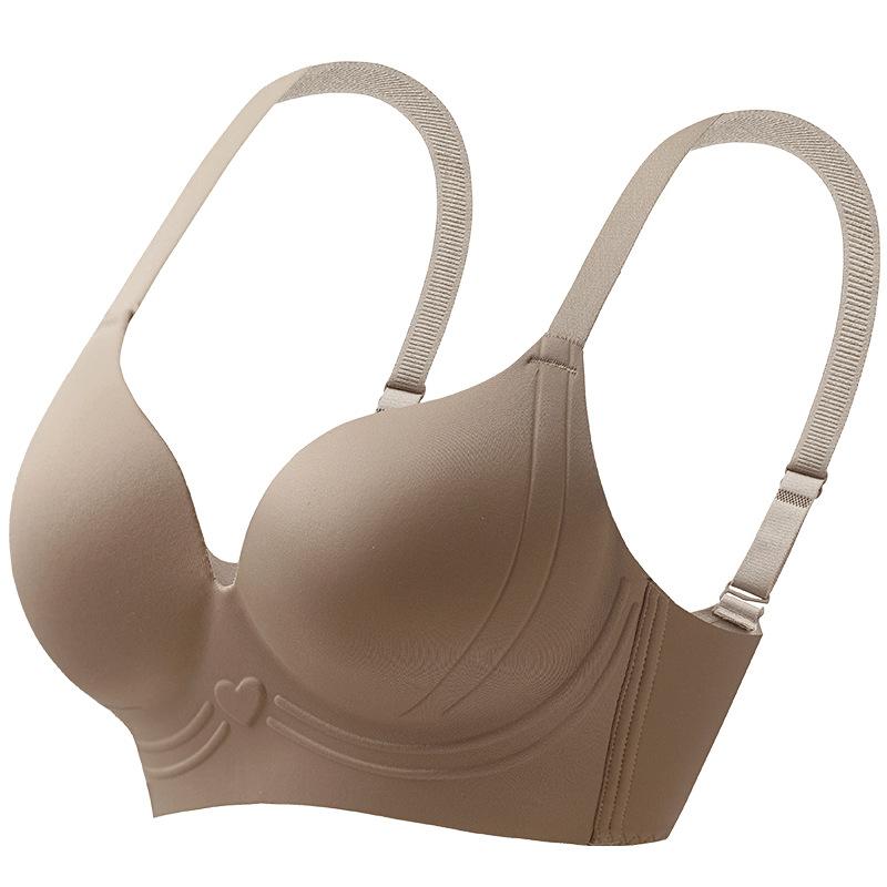Solid color large cup without steel ring, double breasts, thin large size bra cover gathered to prevent sagging