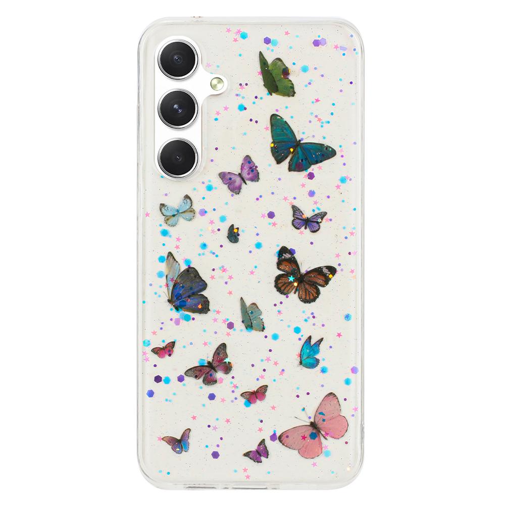 

For Samsung Galaxy S25+ Case Anti Drop TPU Phone Back Cover Epoxy Glitter Butterfly Blue
