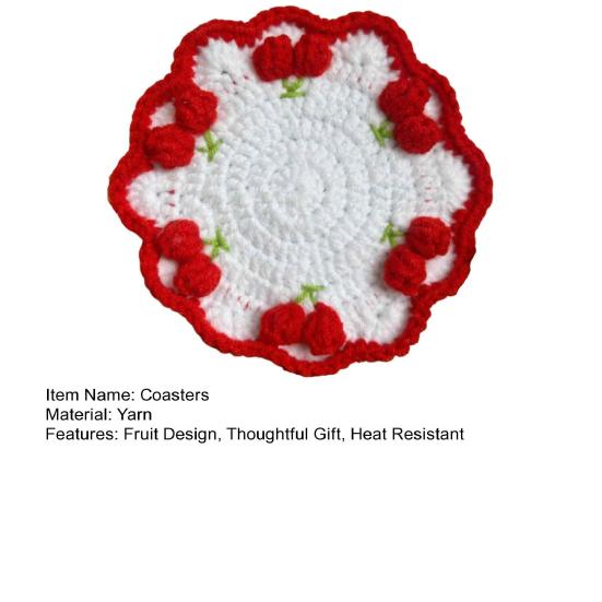 Hand Knitted Fruit Coasters Handmade Coaster, Crochet Watermelon Orange Strawberry Kiwi Cherry Small Wool Mats for Coffee Cups Cup Mat, Heat