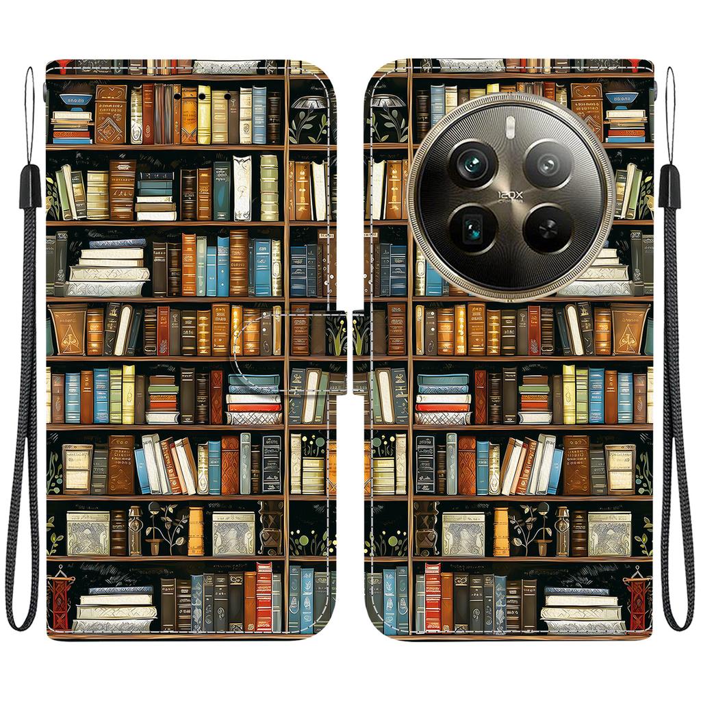 Handmade PU Leather Flip Case for Realme 12 Pro+ Anti-Slip Shockproof Cover with Wrist Strap & Heart/Rose Cat Designs