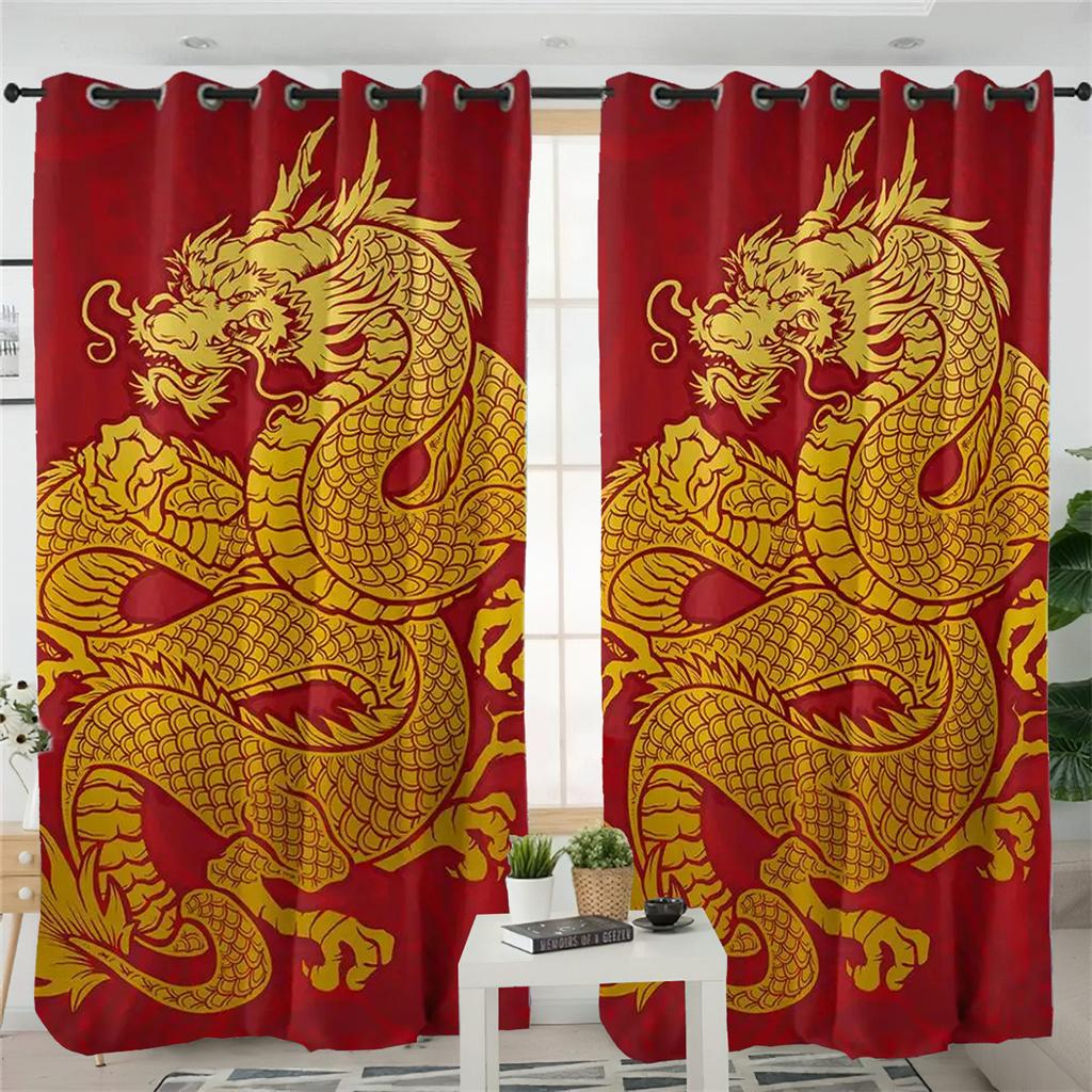 3D závěsy z tmavého draka Starověké rodinné závěsy Sacred Dragon 2 panely Dětský pokoj Obývací pokoj Ložnice Dekorace balkónu Závěsy