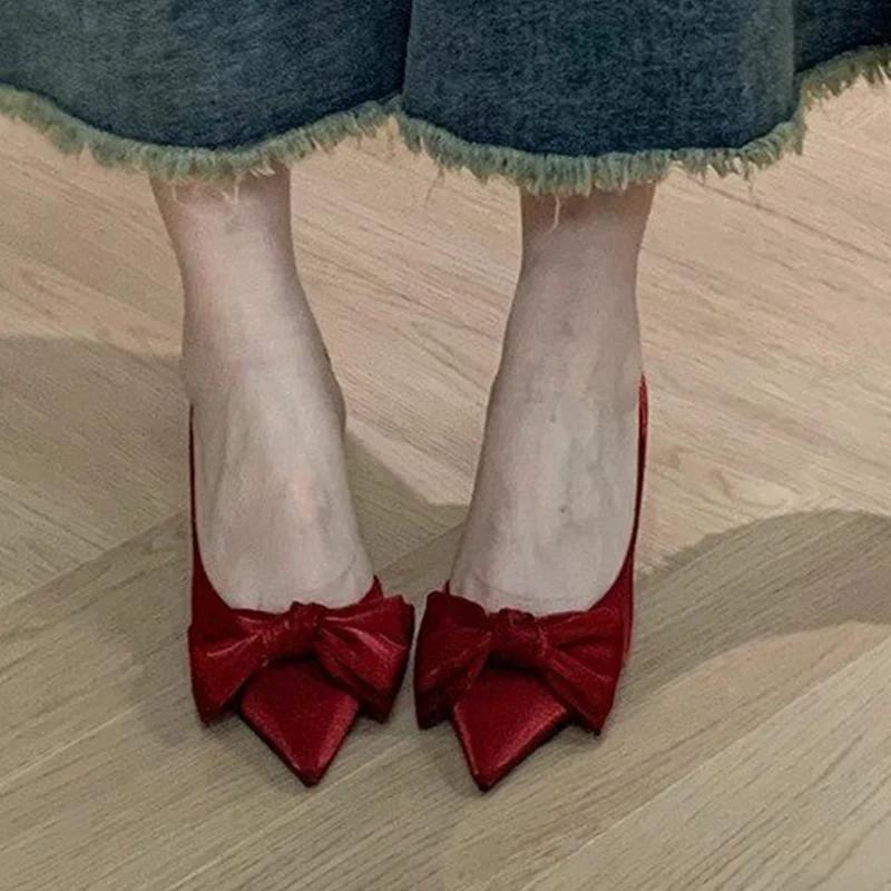 Fashion Woman Pointed Toe Pumps High Heels Elegant Shoes Summer Bow Dress Women Sandals 2025 Trend Brand Party Fashion Chaussures Femme