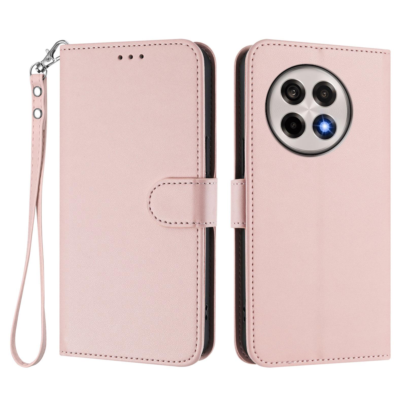 

Для OnePlus Ace 5 Pro 5G/OnePlus 13R 5G Кожаный чехол-кошелек с подставкой и ремешком на запястье Pink