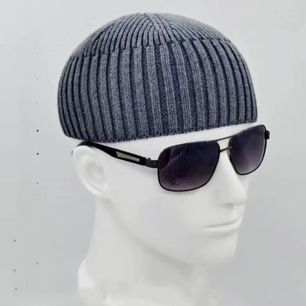

Hip-Hop Solid Color Knitted Cap Brimless Keep Warm Melon Beanie Cap Elastic Vintage Dome Hat Winter темно серый