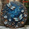 Vintage Gold Dragonfly Floral Metal Wall Art 8 Inch Retro Blue Aluminum Sign Living Room Bedroom Decor