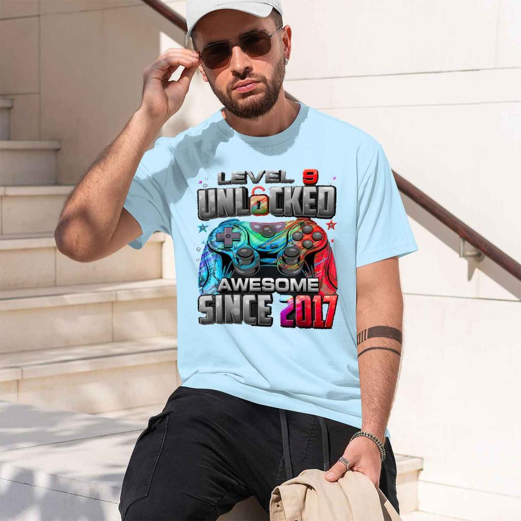 Level 9 Uned Awesome Since 2017 9th Birthday Gaming Tshirt Summer Shortsved Breathable Sweatwking Versatile Trendy 2026 New M
