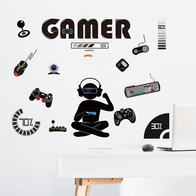 Level Up Gamer Zone Cartoon Gaming Theme Wall Decals Puzzle Game Character Cool Boy Vinyl Stickers Home Decoration For Kids Room