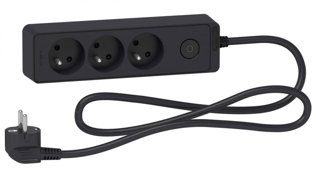 Odace 3-way Extension Cord with Connector 1.5M Anthracite St9331B
