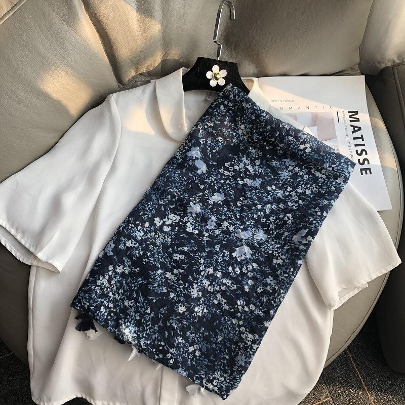 New Luxury Brand Lovely Floral Tassel Cotton Viscose Shawl Scarf Lady High Quality Soft Wrap Pashmina Stole Bufanda Muslim Hijab