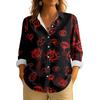 Women's Retro Halloween Printed Button Up Long Sleeved Casual Regular Shirt Collar Top