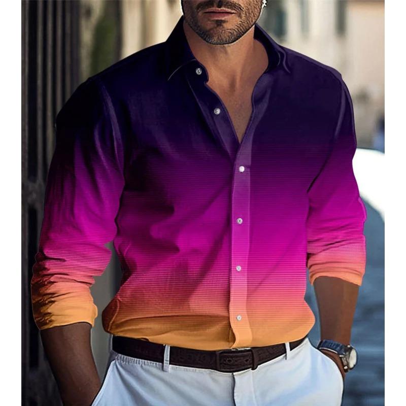 Autumn Long-sleeved Shirt Multi-color Gradient Pattern Digital Printing New Trend Men's Clothing