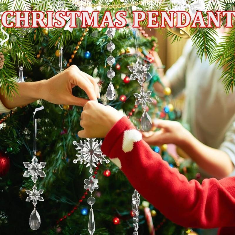 Set Of 10 Assorted Acrylic Snowflakes and Ice Crystal Charm Christmas Tree Hanging Pendants Stylish Office Decorations