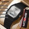Sanda TEMU Men's Sports Watch: Hot-Selling, Waterproof, Luminous, Thin Square Design, Dual Display, Three Time Zones.