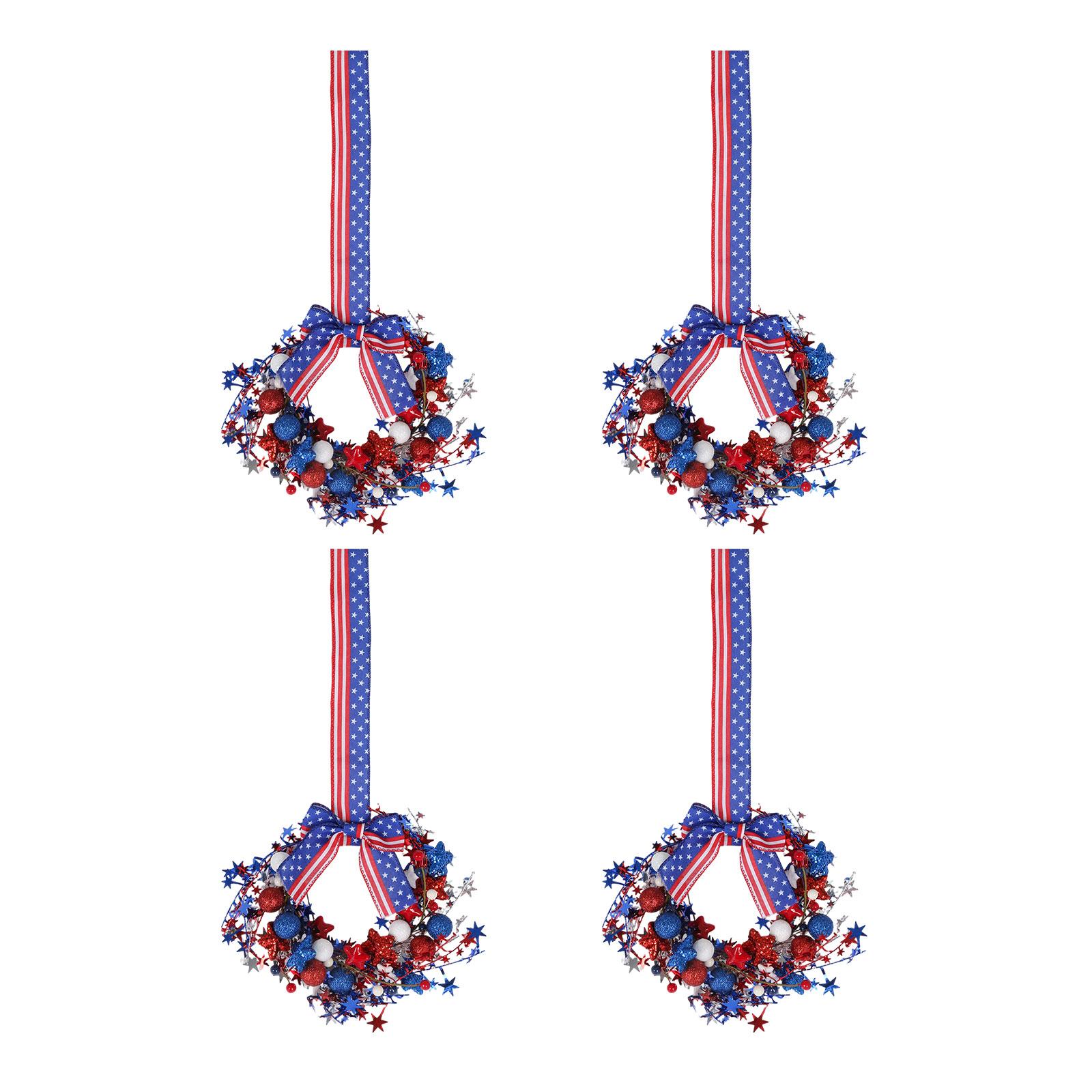 

Набор из 4 патриотических американских венков для шкафа, включающий маленькие красные, , и синие цветочные венки с лентами. One Size