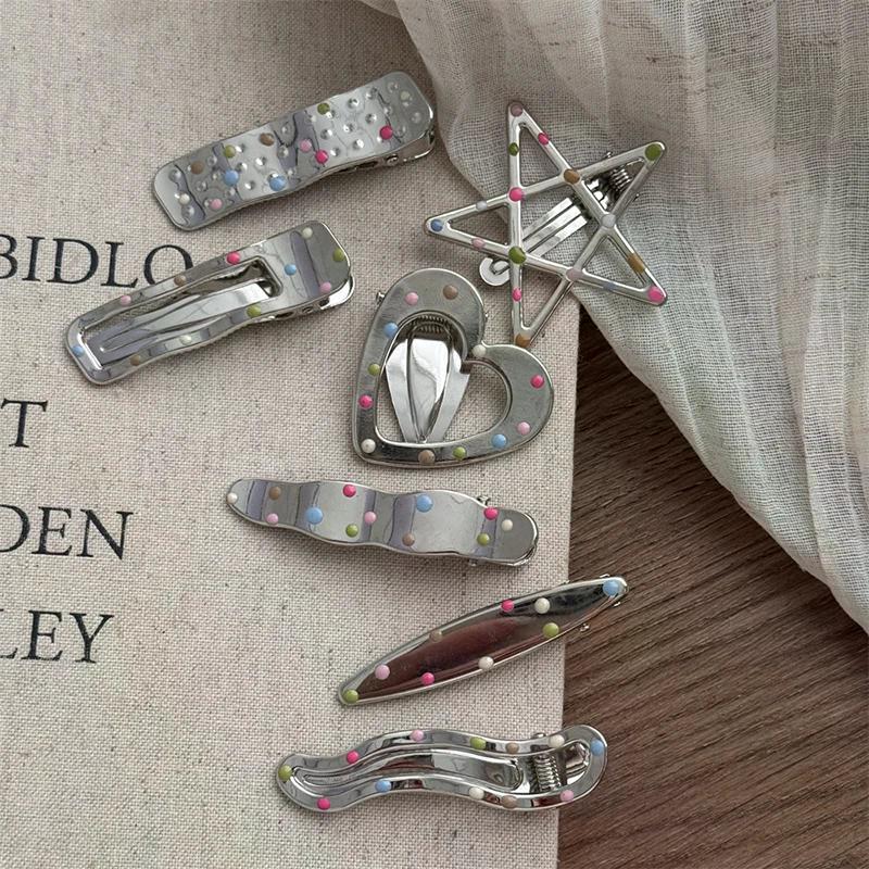 Silvery Y2k Hair Clips For Women Elegant Metal Duckbill Clip Side Bangs Barrettes Girls Hair Accessories