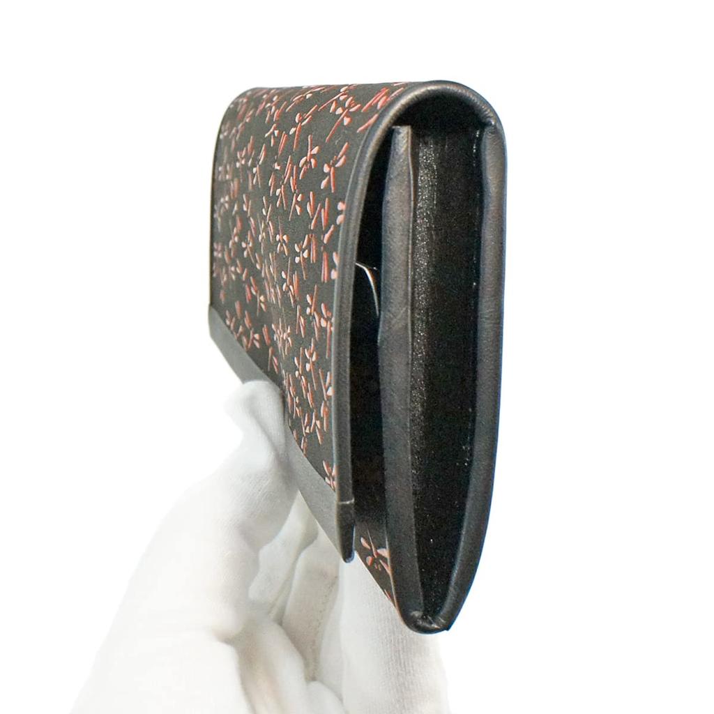 Indenya Inden Long Thin Deerskin Leather with Black and Red Dragonfly Wallet, Lacquer, Pattern, 2311-21-008